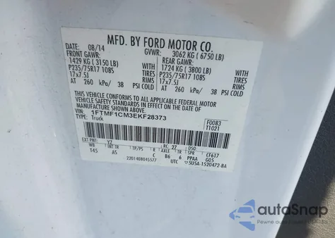 2014 Ford F-150 Xl from USA, damaged, VIN 1FTMF1CM3EKF28373